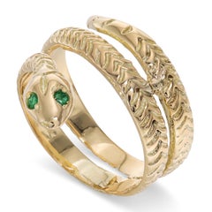 14k Yellow Gold Emerald Eye Coiled Snake Ring