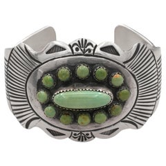 Vintage James Shay Sterling Silver Green Turquoise Cluster Cuff