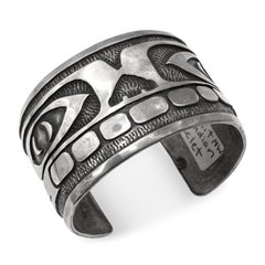Vintage 1975 Tlingit Northwest Coast Sterling Silver Raven Cuff