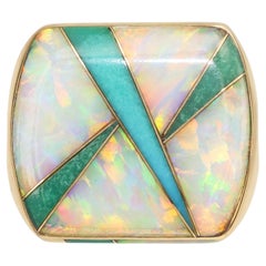 14k Yellow Gold Opal and Turquoise Inlay Sliding Bead Pendant