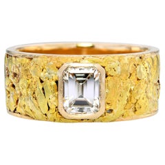 Vintage 14K Yellow Gold 1.07 Carat Emerald Cut Diamond Nugget Ring