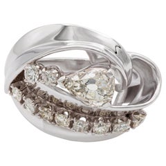 Vintage Platinum 1.15tcw Old Mine Pear Diamond Floral Leaf Ring