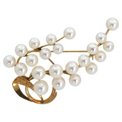 Vintage 14k Yellow Gold Pearl Ornate Tree Brooch