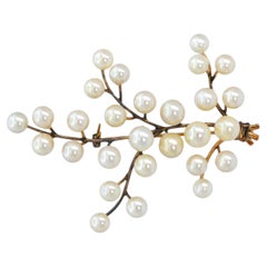 Vintage 14k Yellow Gold Pearl Tree Branch Bundle Brooch