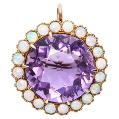 Victorian Yellow Gold 30.7ct Amethyst and Opal Pendant Brooch
