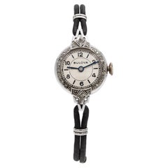 Antique Art Deco Bulova 14k White Gold Diamond Hand-Wind Women’s Cocktail Watch