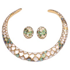 Vintage 1984 Angela Cummings 18k Yellow Gold MOP & Abalone Snakeskin Jewlery Set