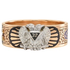 Bague vintage en or rose 14 carats, ornée d'une bague de cigare maçonnique « 32 degrés »