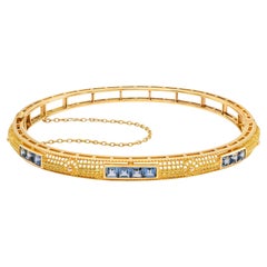 14k Yellow Gold Sapphire Hinge Bangle Bracelet