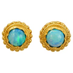 Vintage High Karat Yellow Gold Australian Opal East Asian Earrings