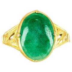 Vintage High Karat 18k Yellow Gold Jadeite Jade Ring