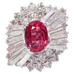 Vintage 14k White Gold GIA 1.96ct Ruby and Diamond Ballerina Ring
