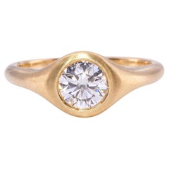 18k Satin Yellow Gold GIA 0.78ct H Internally Flawless Diamond Engagement Ring