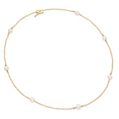 Tiffany and Co Elsa Peretti 18k Yellow Gold Pearl By The Yard Station Necklace