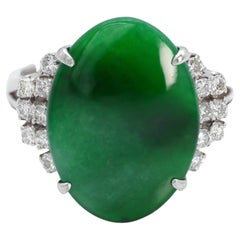 Vintage White Gold 7.23ct Imperial Green Jadeite Jade & Diamond Ring