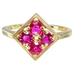 Vintage 14k Yellow Gold Geometric Ruby Pave Ring