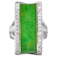Vintage Platinum Green Jadeite Jade and Diamond Statement Ring