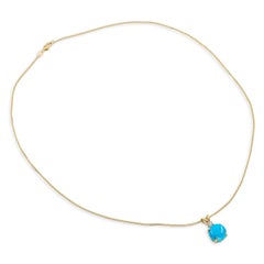 14k Yellow Gold 3.40ct Sleeping Beauty Turquoise and Diamond Pendant Necklace