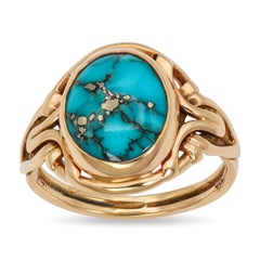 Vintage 14k Yellow Gold Turquoise Cabochon Woven Wire Ring