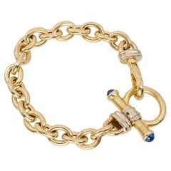 Pulsera vintage de H. Stern de oro amarillo de 14k con eslabones y calcedonia azul