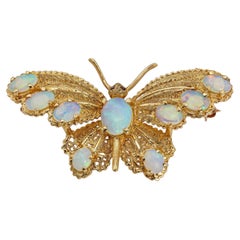 Vintage 13k Yellow Gold Blue Opal and Ruby Butterfly Brooch