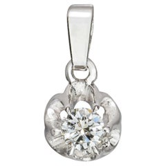 Vintage 14k White Gold Diamond Solitaire Buttercup Pendant