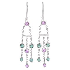 Tiffany & Co. 18k White Gold Tourmaline, Pink Sapphire Fringe Earrings