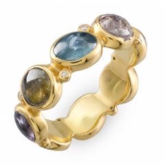 Vintage 21k Yellow Gold Sapphire and Diamond Eternity Band Ring