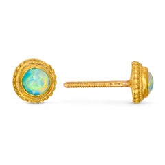 Vintage 24 Karat Yellow Gold Opal Cabochon Stud Earrings
