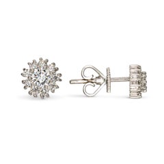 18k White Gold Diamond Halo Pendant and Stud Earrings Set