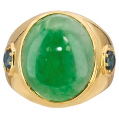 Vintage 20k Yellow Gold Jadeite and Sapphire Cocktail Ring