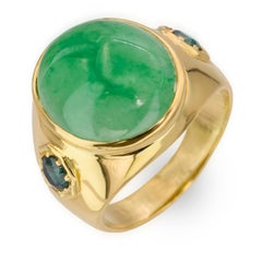 Vintage 20k Yellow Gold Jadeite and Sapphire Cocktail Ring