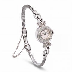 Vintage-Damen-Cocktailuhr von Longines aus 14-karätigem Weißgold mit Diamanten