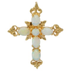 Vintage 13k Yellow Gold Opal Cross Pendant