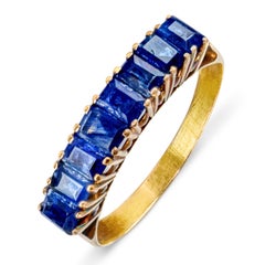 Vintage 17k Yellow Gold Sapphire Half Set Band Ring