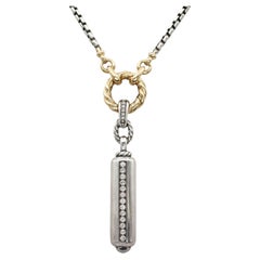 David Yurman Sterling Silver & 18k Gold Pavé Diamond Barrel Pendant Necklace