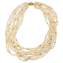 Vintage 14k Yellow Gold Rice Pearl Torsade Necklace