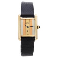 Vintage Must de Cartier Tank Vermeil Damenuhr mit Trinity-Streifen-Zifferblatt und Handaufzug