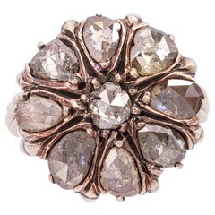 Antique Victorian Silver and Rose Cut Diamond Cluster Ring