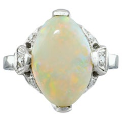 Vintage 14k White Gold Opal and Diamond Ring