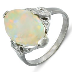Vintage 14k White Gold Opal and Diamond Ring