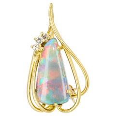 Vintage 17k Yellow Gold Opal and Diamond Convertible Pendant Brooch