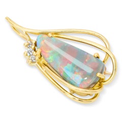 Vintage 17k Yellow Gold Opal and Diamond Convertible Pendant Brooch