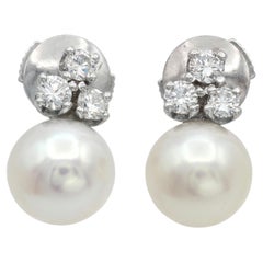 Effy 14k White Gold Pearl and Diamond Stud Earrings