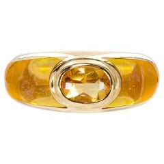 Vintage 18k Yellow Gold Citrine and Resin French Ring