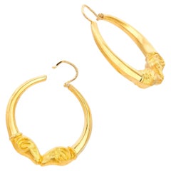 Vintage 19k Yellow Gold Rams Head Hoop Earrings