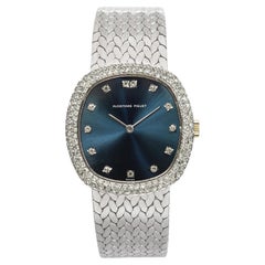 Montre vintage pour femme Audemars Piguet en or blanc 18 carats, sertie de diamants, cadran bleu marine