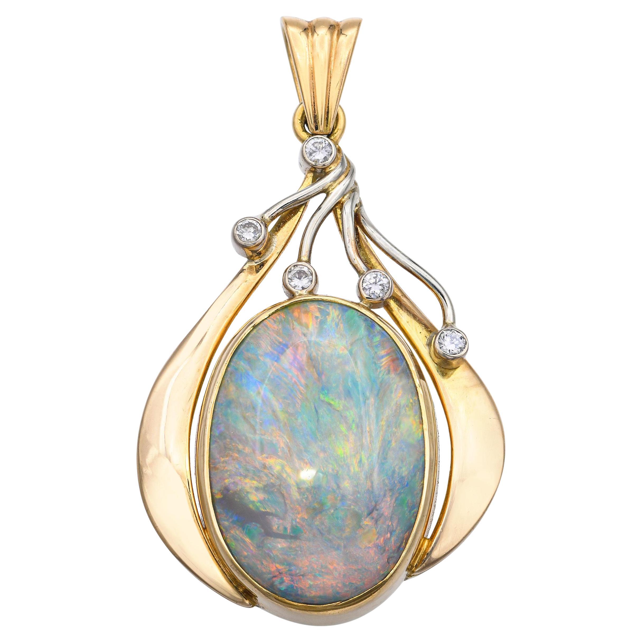 Vintage 18k Gelbgold 8,75ct Semi Black Opal und Diamant-Anhänger