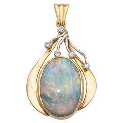 Vintage 18k Gelbgold 8,75ct Semi Black Opal und Diamant-Anhänger