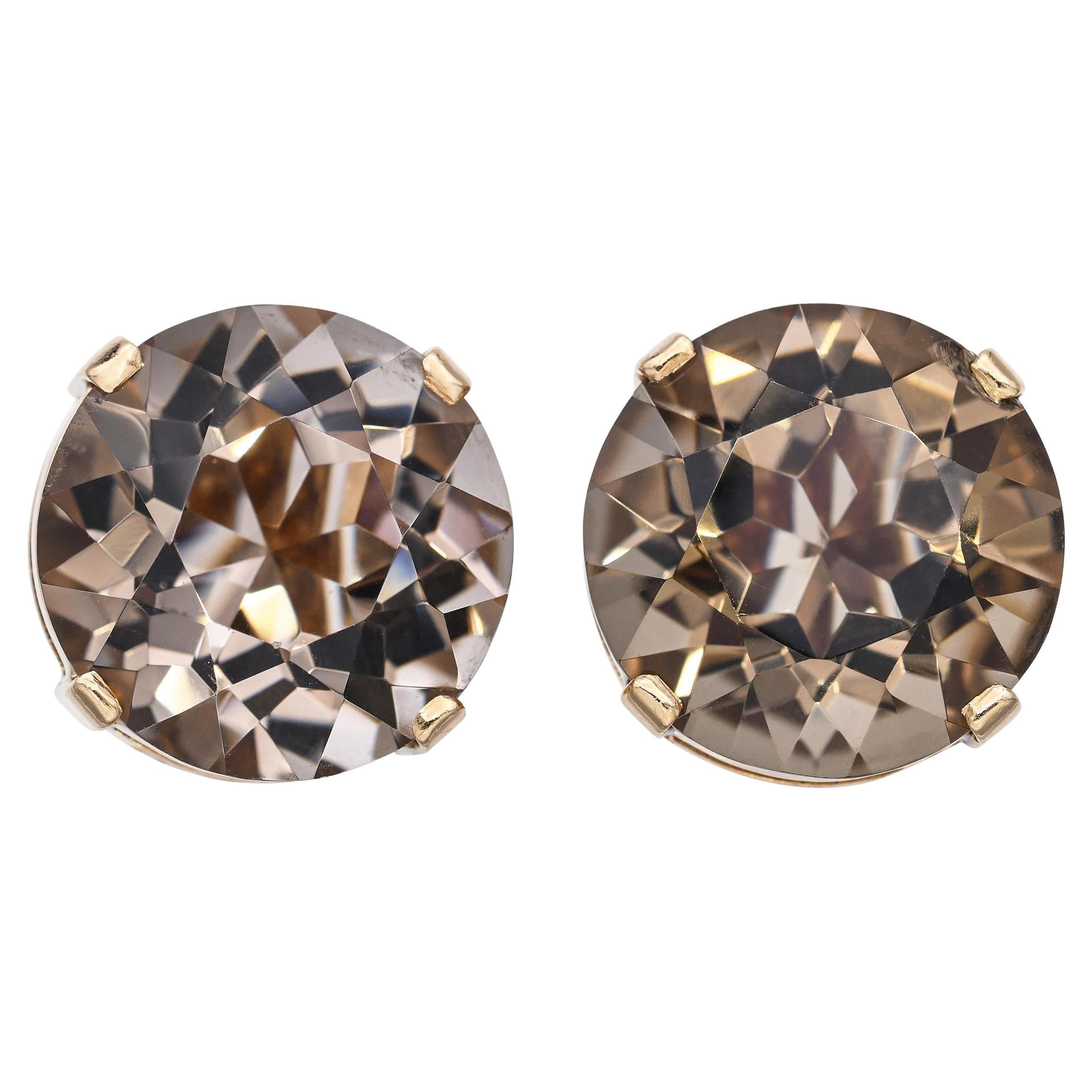 Boucles d'oreilles vintage en or jaune 14k 45.6tcw Smoky Quartz Clip On